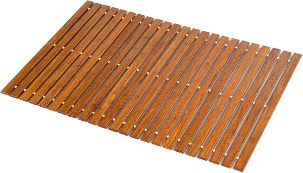 manufacturer direct strand woven bamboo bath mat bathroom rugs floor wood shower bathtub waterproof non slip accessories 16x24 inch easy to clean, suitable for outdoor, dark color, 1 pc trade price