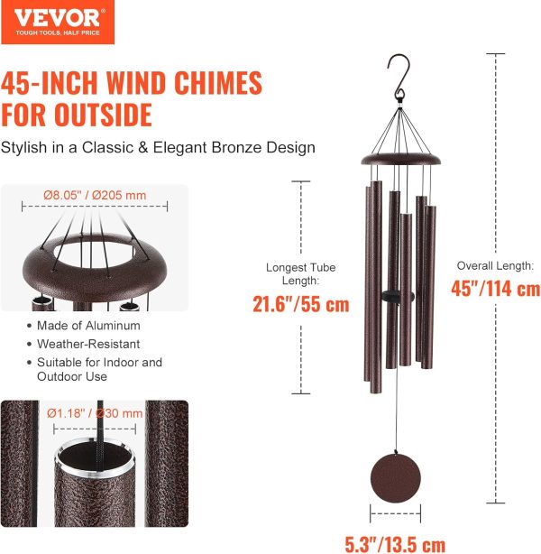 producer to buyer vevor large wind chimes for outside – 45" memorial wind chimes, unique 6-tube deep tone memorial wind chimes, bronze outdoor decor for patio, porch, garden, and backyard discounted pricing