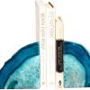 supplier direct amoystone agate geode bookends heavy duty stone book ends decorative bookend holder home office decor with rubber bumpers teal 1 pair, 2-3 lbs wholesale prices