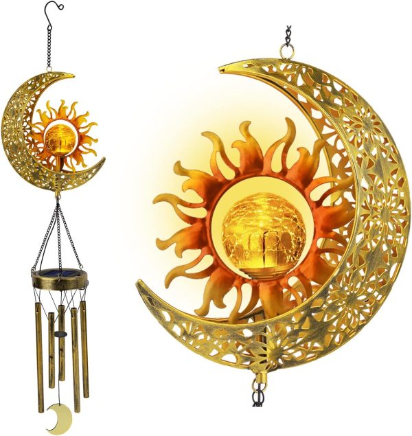 producer to buyer jyps sun moon solar wind chimes for outside crackle glass ball waterproof wind chimes outdoor clearance deep tone garden decor birthday unique gifts for women mom grandma windchimes gardening discounted pricing