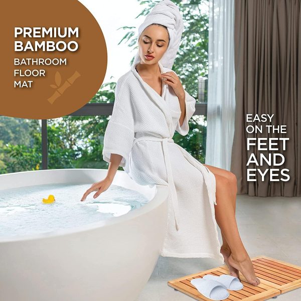 manufacturer direct bambüsi bamboo bath mat - foldable wood shower mat for easy storage, non-slip bathroom mat, versatile for indoor and outdoor use, ideal floor mat for spa, sauna, pool, 24" x 18" trade price
