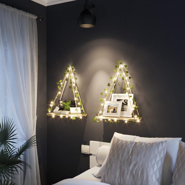 bulk purchase richer house artificial ivy led-strip wall hanging shelves set of 2, macrame shelf for bedroom bathroom living room kitchen, wood hanging plant shelves for wall décor trade price