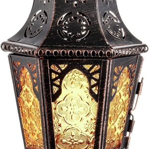 custom wholesale decorkey lantern decorative indoor & outdoor, 13.6’’ vintage decorative hanging lanterns with chian for home porch patio decor, metal christmas halloween farmhouse candle holder decorations (amber) oem/odm services