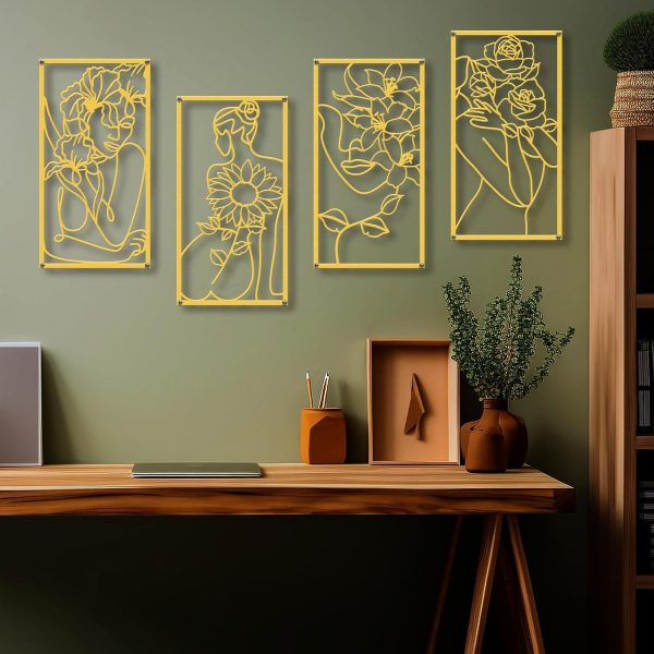 factory direct zzbakress 4 pcs metal minimalist abstract woman and flower wall art single line drawing art decoration minimalist home hanging wall art decor for bedroom kitchen bathroom living room (style1, gold) volume discount