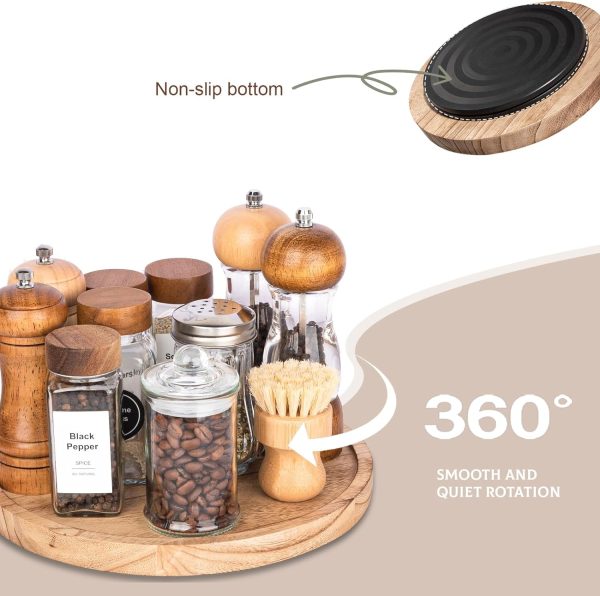 wholesale direct wood lazy susan organizer kitchen turntable for cabinet farmhouse bathroom decor round decorative tray for vanity, counter, sink, coffee table, 10 inch, brown bulk purchase at factory prices
