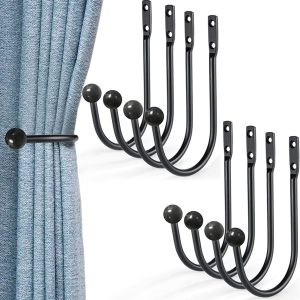 bulk purchase meetart decorative curtain drapery holdbacks, curtain tiebacks simple vintage rustic style decor，8 pack, black，come with screws。 factory discount