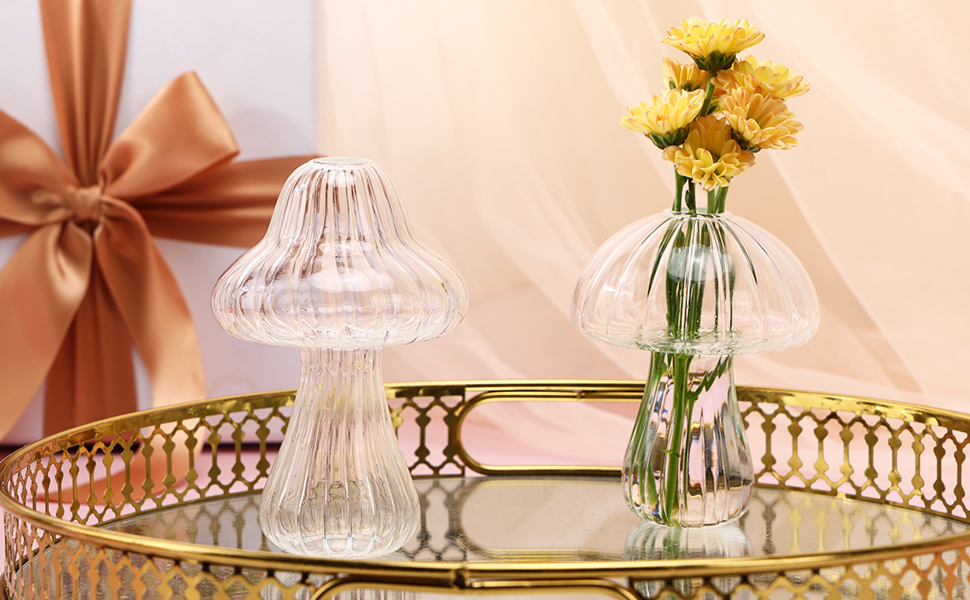 oem/odm services fixwal 2pcs clear mushroom shaped flower vase, glass vase for flowers transparent plant containers flower arrangement, hydroponic container for wedding garden decoration affordable bulk deals