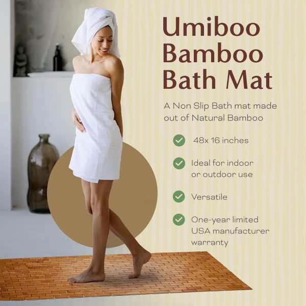 manufacturer direct bamboo bath mat (48 x 16 inches, large) or rug made of natural bamboo with wooden look, floor accessories for bathroom shower, sauna, spa, indoor or outdoor, non slip and water resistant trade price