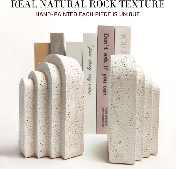supplier direct heavy duty book ends for shelves, decorative book stopper for shelves, resin decor bookends for heavy books, modern home decor aesthetic book ends aesthetically pleasing layered arch design, set of 2 wholesale prices