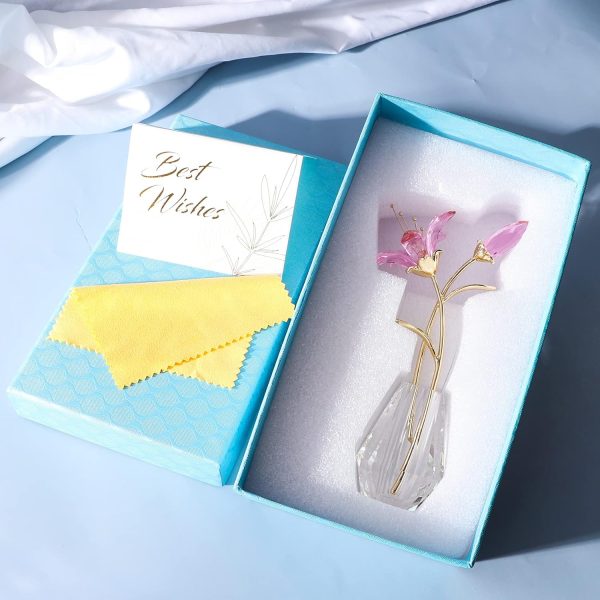 oem/odm services ywhl crystal lily flower figurine with vase, handmade pink lily flower gifts for woman, wedding gifts for couple, home party decorations (pink lily) affordable bulk deals