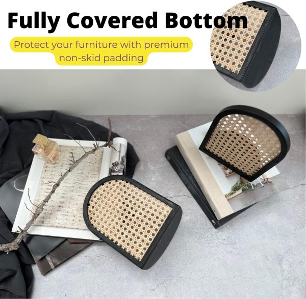 supplier direct arch rattan decorative bookends - 9" heavy duty black metal book ends stopper non-skid bottom for shelves, unique modern large book holder organizer bookshelf decor display (extra tall) wholesale prices