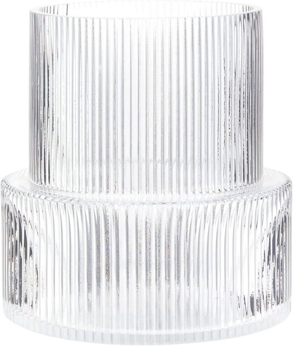 oem/odm services glass vase, ribbed vase, flower vase, fluted glass vase, clear vase, ribbed glass vase for flowers, modern vase for living room, dining table, entryway, shelf, wedding, office, 7.5 inches affordable bulk deals