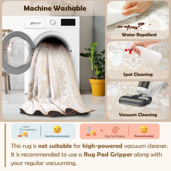 global sourcing bestsweetie area rugs 5x7 rug for living room, washable rug 5x7, non slip water repellent floor carpet, low pile soft vintage rug for bedroom dining room indoor-cream/light yellow/brown/blue/pink/pink oem/odm services