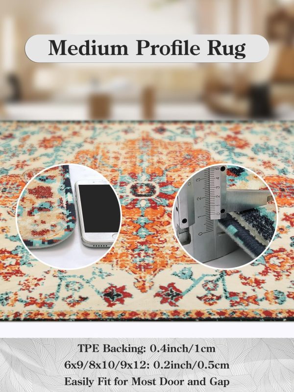 global sourcing lahome bohemian floral medallion area rug - 2x3 oriental distressed small bath rug country vintage doormat faux wool non-slip washable low-pile carpet for bathroom kitchen laundry room decor oem/odm services