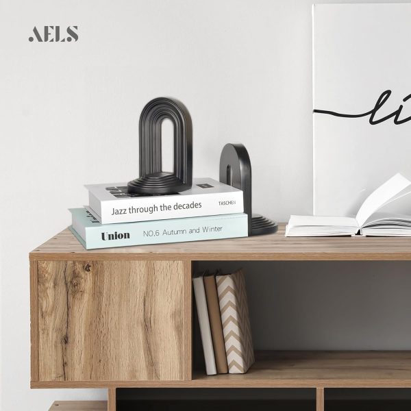 supplier direct aels mordern bookends, mid century arch heavy duty book ends, unique decorative bookend supports for shelves, office desktop book stand, stopper for books/movies/cd,thanksgiving, black wholesale prices