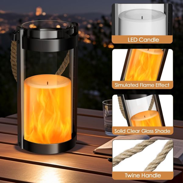custom wholesale vintage lantern glass retro lantern led flickering flameless candle battery powered camping lamp hemp rope hanging lanterns non-solar light 2 pack oem/odm services
