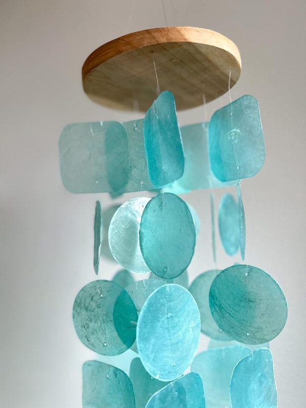 producer to buyer solange & frances wind chimes for outside – gifts for mom, ideal gifts for women who have everything, turquoise capiz shell windchimes, gardening gifts for grandma, indoor decor discounted pricing