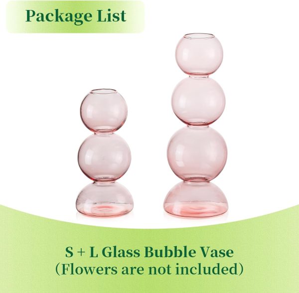 oem/odm services glass bubble vases for flowers, hewory 2pcs pink unique cute single flower vase for centerpieces, funky aesthetic vase skinny bud vase, cool groovy decor for home living room bedroom office tabletop affordable bulk deals
