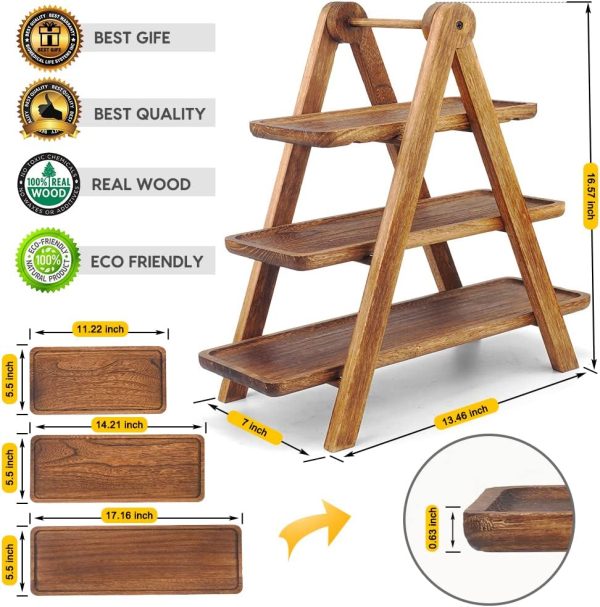 wholesale direct manspdier wood 3 tier serving tray three tiered cupcake stand, rectangle serving platter wooden farmhouse, party serving brown decorative tray decor bulk purchase at factory prices