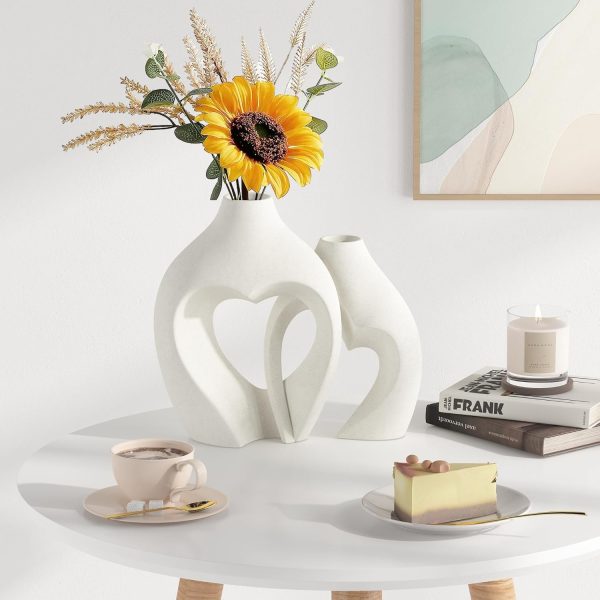 oem/odm services white vases for decor, heart shaped ceramic vase set of 2, nordic heart shaped vases, minimalist decorative vase for table centerpiece wedding dining living room office house decoration affordable bulk deals