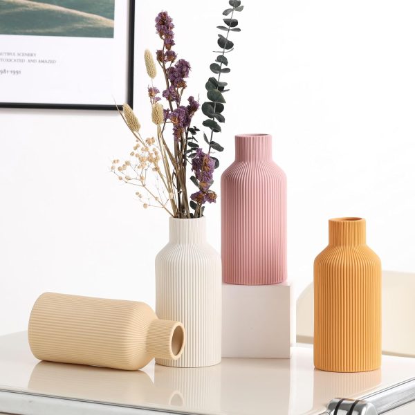 oem/odm services white ceramic flower vase, minimalist modern home decor, small pampas grass vases for table, shelf bookshelf, mantel, entryway and centerpieces (8 in) affordable bulk deals