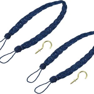 bulk purchase uxcell 2pcs curtain tiebacks, 58cm/23 braided drapery holdback holder decorative rope tie back with 2 metal hooks, navy blue factory discount