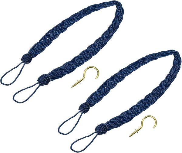 bulk purchase uxcell 2pcs curtain tiebacks, 58cm/23 braided drapery holdback holder decorative rope tie back with 2 metal hooks, navy blue factory discount