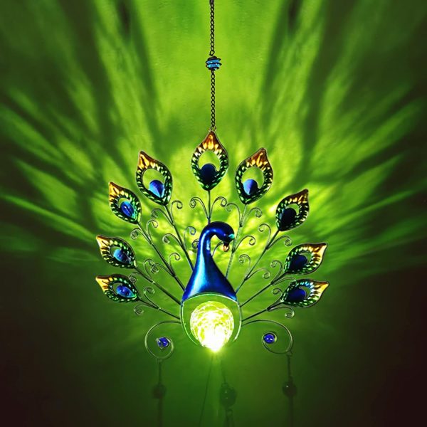 producer to buyer pearlstar solar wind chimes outdoor, 53.5" large peacock wind chimes light with crackle glass ball, waterproof colorful metal peacock wind chimes for garden patio yard home decor memorial gift… discounted pricing