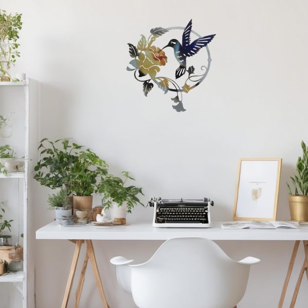 factory direct zoihet round metal bird wall art decor - hummingbird wall art silhouette for your patio, garden, and fence art decor, bird wall silhouette indoor and outdoor hanging (yellow) volume discount