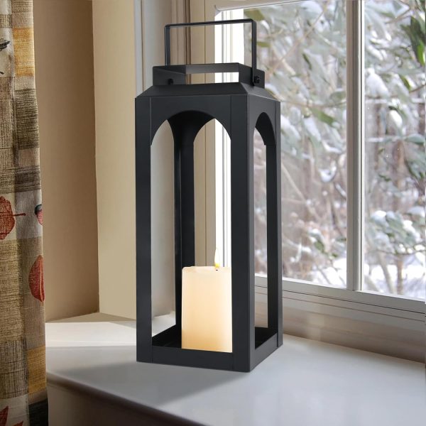 custom wholesale decorative candle lantern 12.7" high, medium hanging candle lanterns decorative indoor & outdoor, black vintage metal lantern holders for porch, wedding party, halloween, christmas decorations oem/odm services