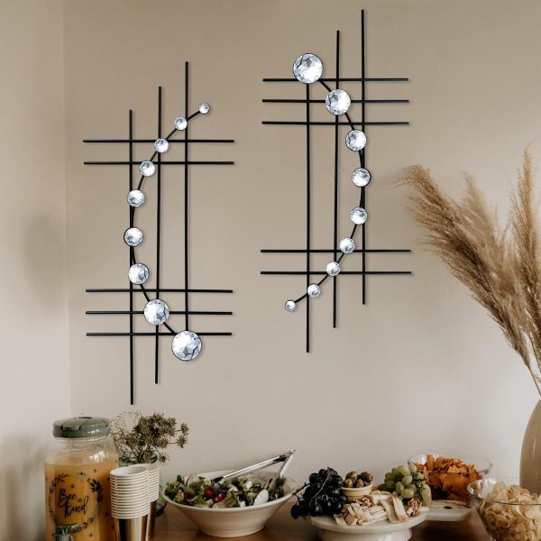 factory direct zexuiru 2 set bling metal wall art jeweled crystal hang wall decor rhinestone diamond iron abstract wall sculpture black volume discount