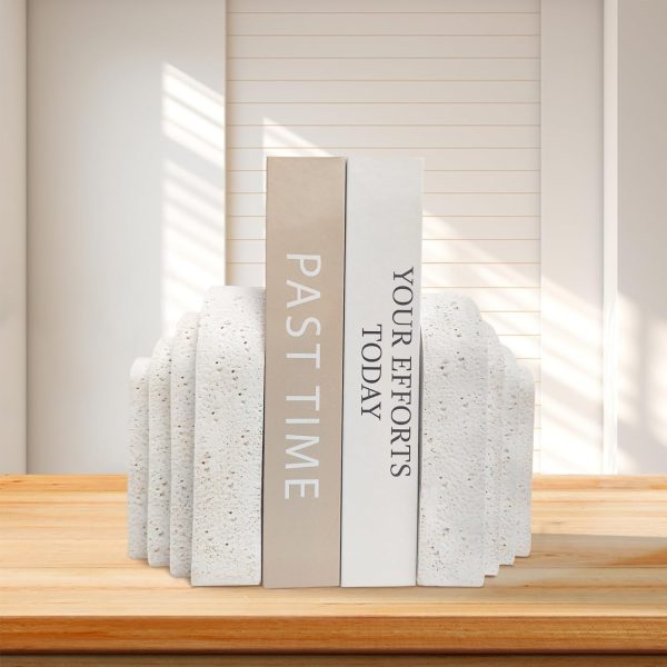supplier direct heavy duty book ends for shelves, decorative book stopper for shelves, resin decor bookends for heavy books, modern home decor aesthetic book ends aesthetically pleasing layered arch design, set of 2 wholesale prices