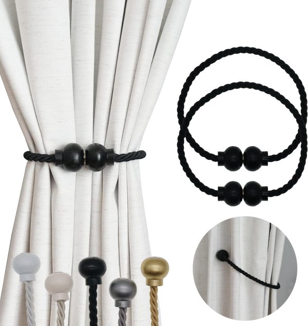 bulk purchase 2 pack magnetic curtain tiebacks modern handmade rope curtain tie backs decorative drapes weave holdbacks for home outdoor bedroom office decorative curtain, black factory discount