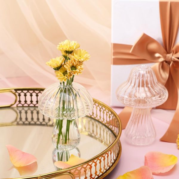 oem/odm services fixwal 2pcs clear mushroom shaped flower vase, glass vase for flowers transparent plant containers flower arrangement, hydroponic container for wedding garden decoration affordable bulk deals