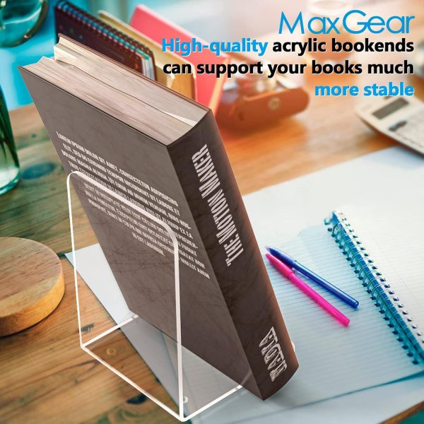 supplier direct maxgear bookends acrylic book ends clear book ends for shelves decorative bookends for shelves non-skid book end heavy duty bookend book holders for shelves book stoppers (2 pair/4 pieces, large) wholesale prices