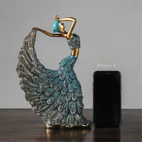 dropship from factory elegant peacock statue shelf decor accents, peacock decor figurines tabletop home decorations for living room, peacock decorative objects for bookshelf, side table (blue) mass production supply