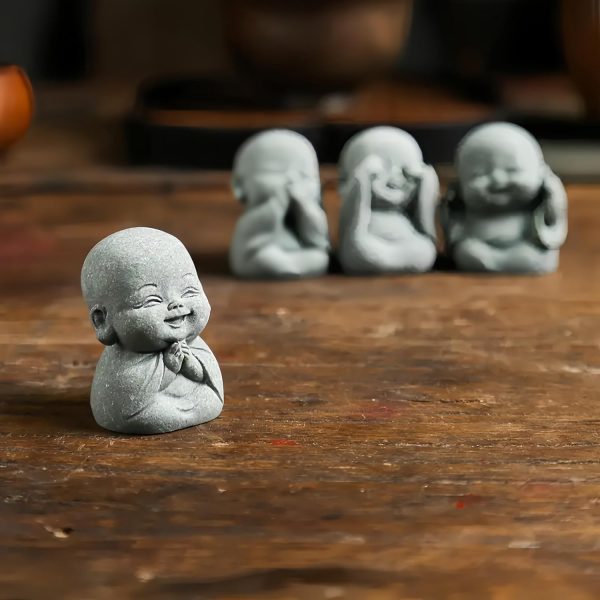 dropship from factory cartoon buddha figurine ornament with bluestone sand bonsai, imitation stone carving, 4 sets mass production supply