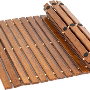 manufacturer direct strand woven bamboo bath mat bathroom rugs floor wood shower bathtub waterproof non slip accessories 16x24 inch easy to clean, suitable for outdoor, dark color, 1 pc trade price