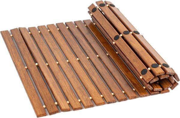 manufacturer direct strand woven bamboo bath mat bathroom rugs floor wood shower bathtub waterproof non slip accessories 16x24 inch easy to clean, suitable for outdoor, dark color, 1 pc trade price