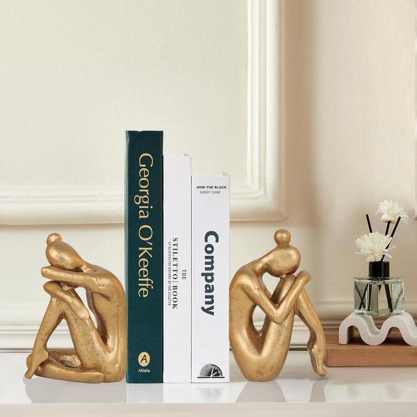 supplier direct unique cast iron girl thinker bookends, heavy-duty decorative book stoppers for shelves, creative home and office desk ornaments, 1 pair/2 pieces, 5.9" wholesale prices