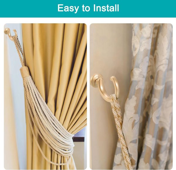 bulk purchase uxcell 4pcs curtain holdback, aluminum alloy wall mounted curtain holders drapery tieback hooks for living room bedroom office (gold) factory discount