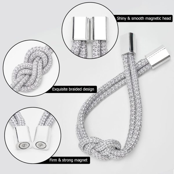 bulk purchase niceec 2 pack mini magnetic curtain tiebacks nordic simple style drape tie backs elegant hand weave rope knot decorative curtain holdbacks for home & office thin window drapery (silver grey) factory discount