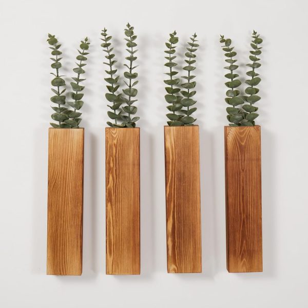 bulk purchase wood wall planters with artificial eucalyptus, modern farmhouse wall decor for living room, bedroom, bathroom, wooden pocket hanging wall vase with faux plant decor (4 pack) trade price