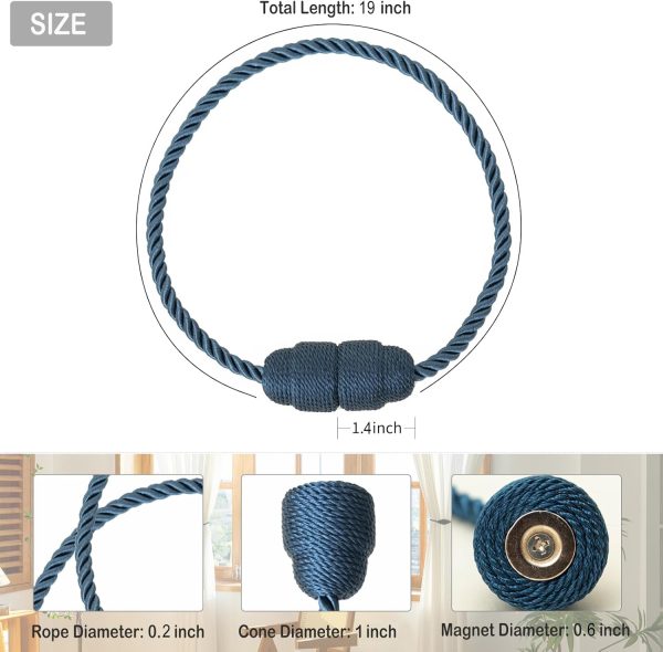 bulk purchase magnetic curtain tiebacks rope curtain tie backs for curtains 2 pack curtain holders for drapes decorative window curtain holdbacks, blue factory discount