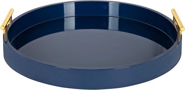 wholesale direct kate and laurel lipton modern round tray, 18" diameter, navy blue and gold, decorative accent tray for storage and display bulk purchase at factory prices