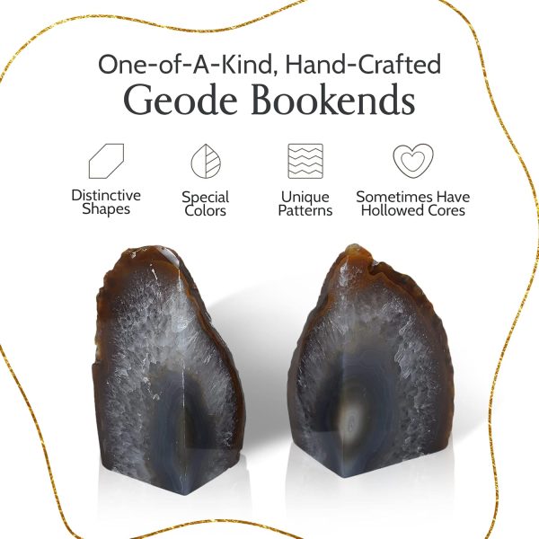 supplier direct nature's decorations agate bookends - a quality natural geode book ends with rubber bumpers for shelves, office, home decor - heavy duty cool stone bookend pair for decoration (2-3 lb) wholesale prices