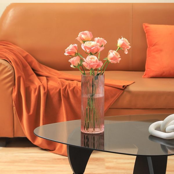 oem/odm services pink glass vase, glass flower vase, ribbed glass vase, pink vase, tall cylinder glass vase for centerpieces, living room, bedroom, dining table, office, wedding, bookshelf decoration,10 inches affordable bulk deals