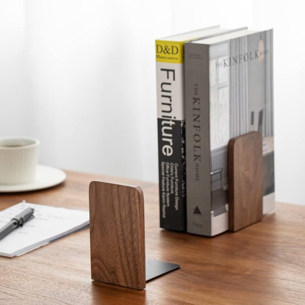 supplier direct muso wood book ends for shelves, non-slip bookends, heavy duty wooden bookend support for books and movies (walnut 1 pair) wholesale prices