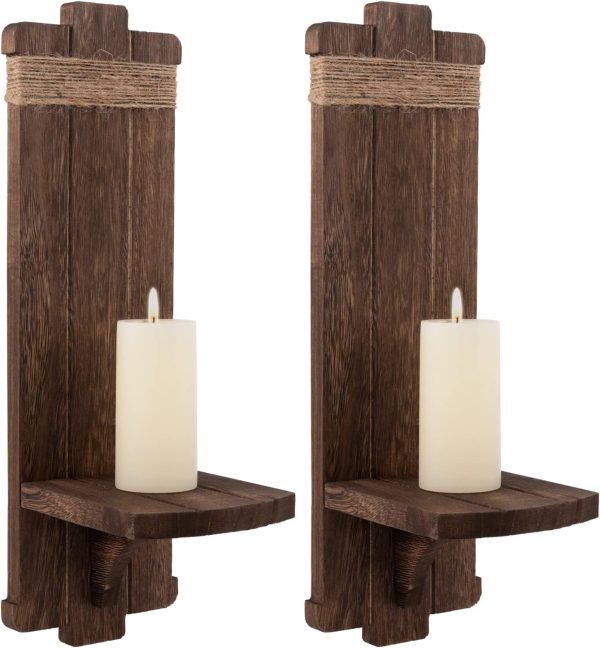 bulk purchase 2pcs rustic wall hanging candle sconces- farmhouse wall mounted wooden candle holders for flower vase- handmade hanging wall sconces for bedroom living room kitchen bathroom (brown) trade price