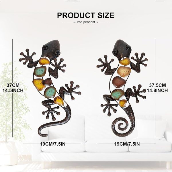 factory direct liffy metal gecko wall decor large 2 pack, outdoor lizard wall art, metal lizards wall decor, gecko metal wall art for home garden yard fence(15inch) volume discount